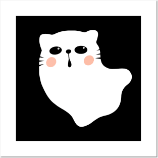 Cute Cat Ghost  Halloween Cat Boo Posters and Art